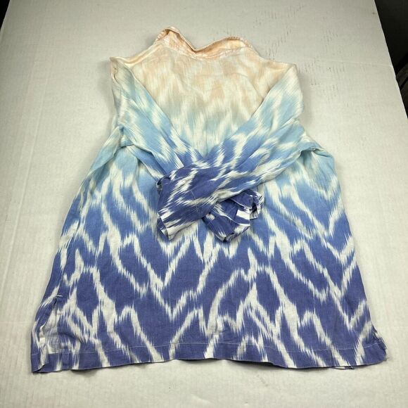 JM Collection Linen Button Down Shirt Printed 3/4 Sleeve Casual Top Size 12 - Picture 9 of 10